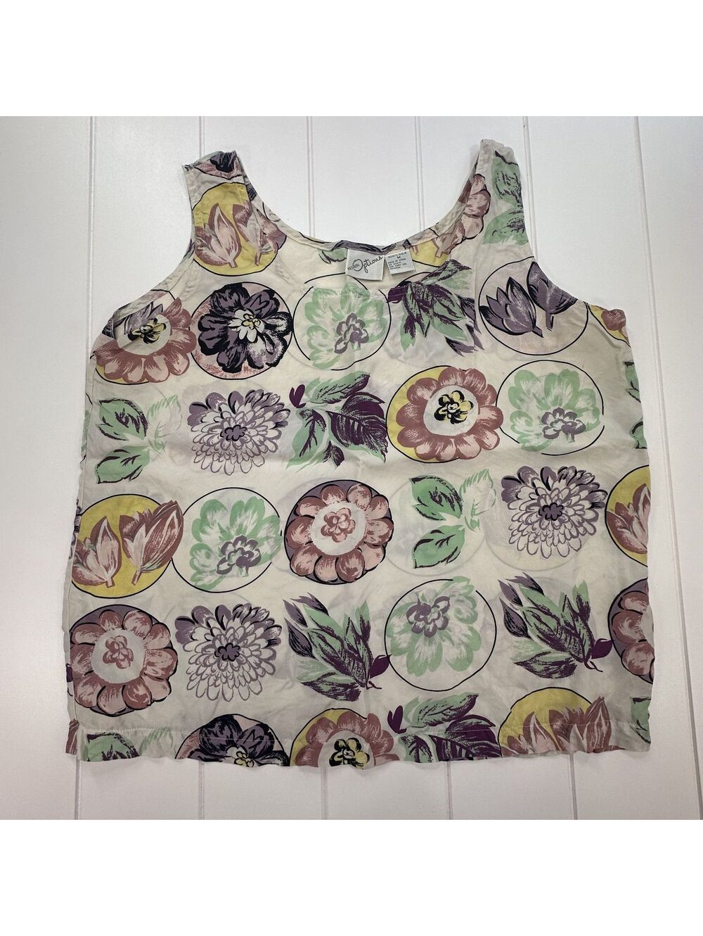 Vintage 100% Silk Floral Tank Top M | 90s Whimsigoth Botanical Silk Blouse